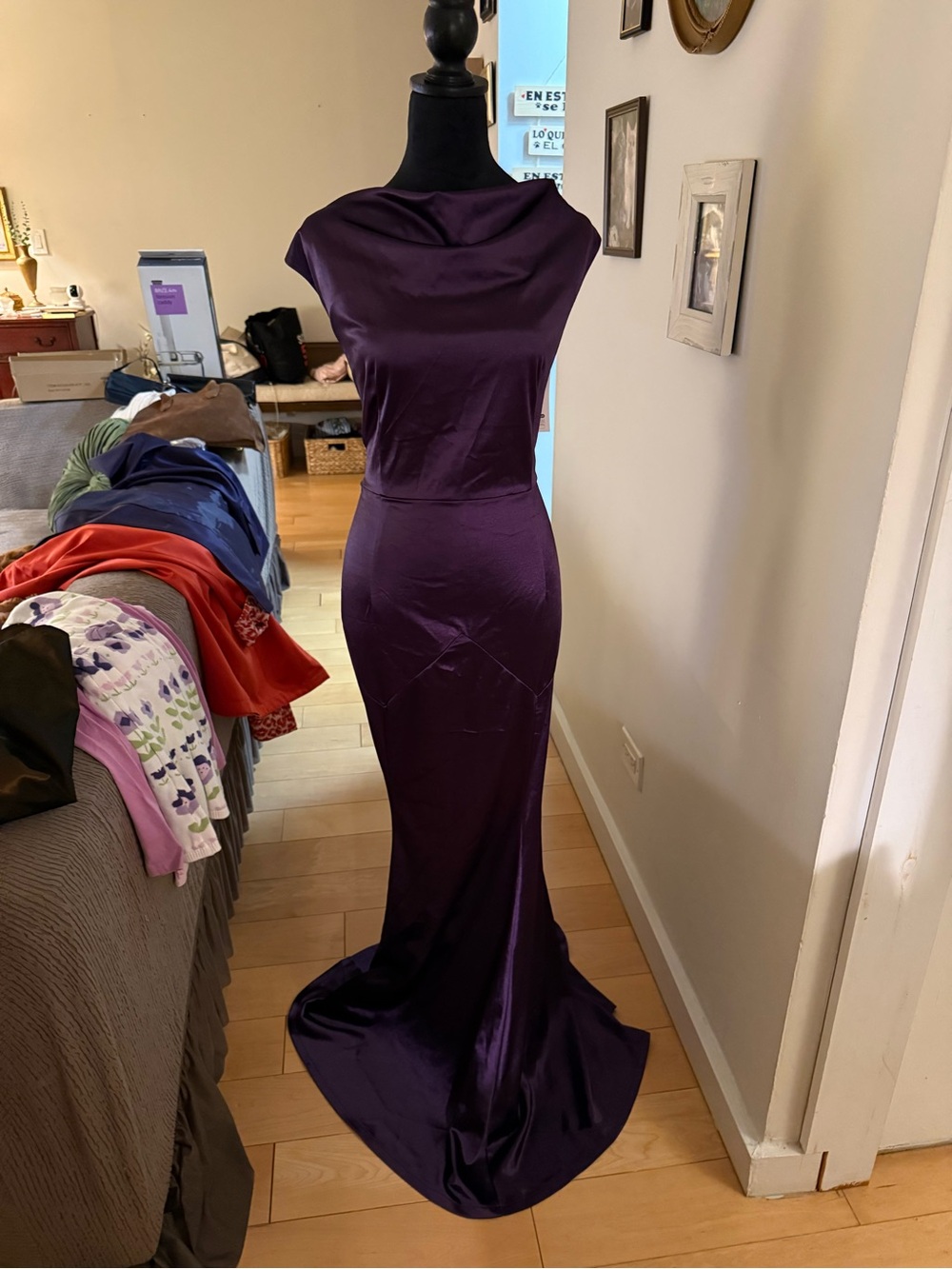 Elegant Purple Satin Evening Gown